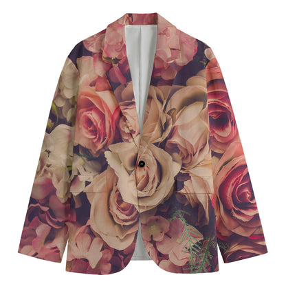Retro Pink Roses Floral Print Men's Cotton Blazer