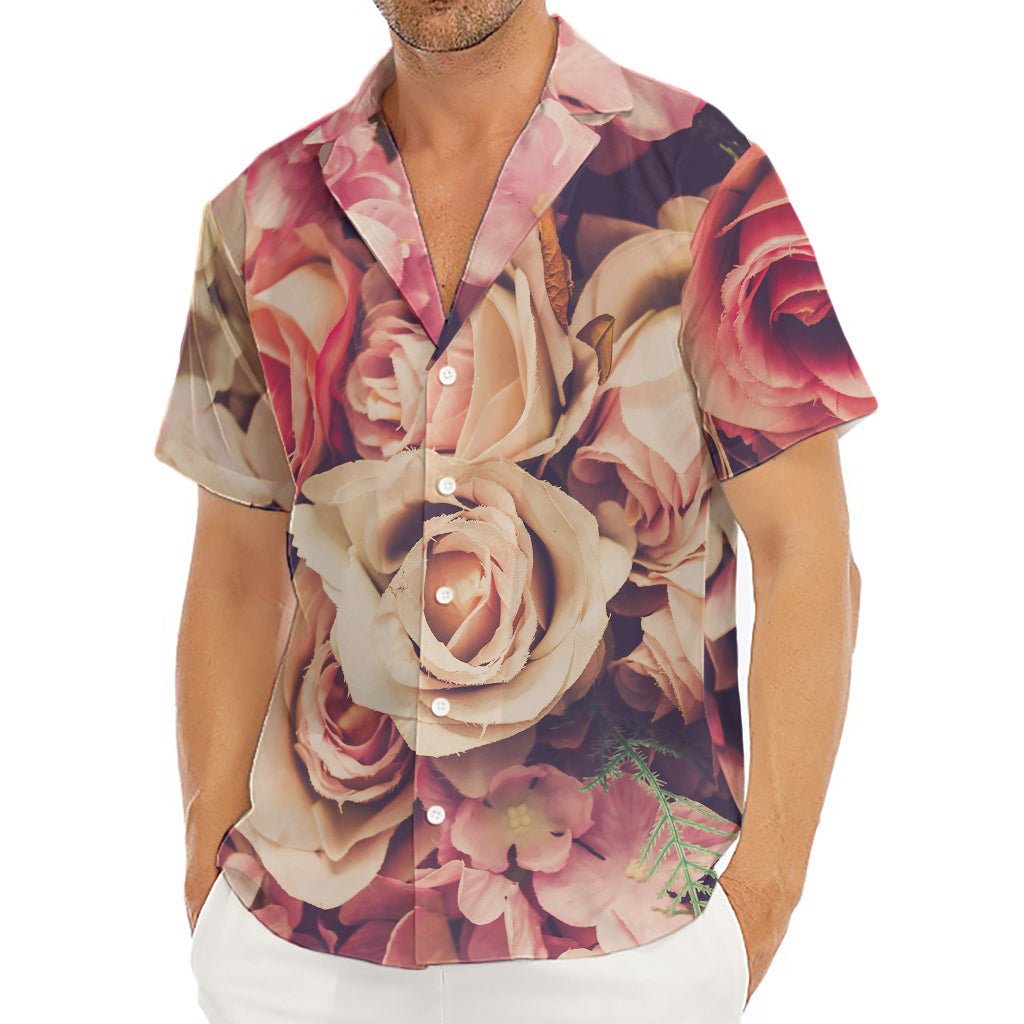 Retro Pink Roses Floral Print Men's Deep V-Neck Shirt