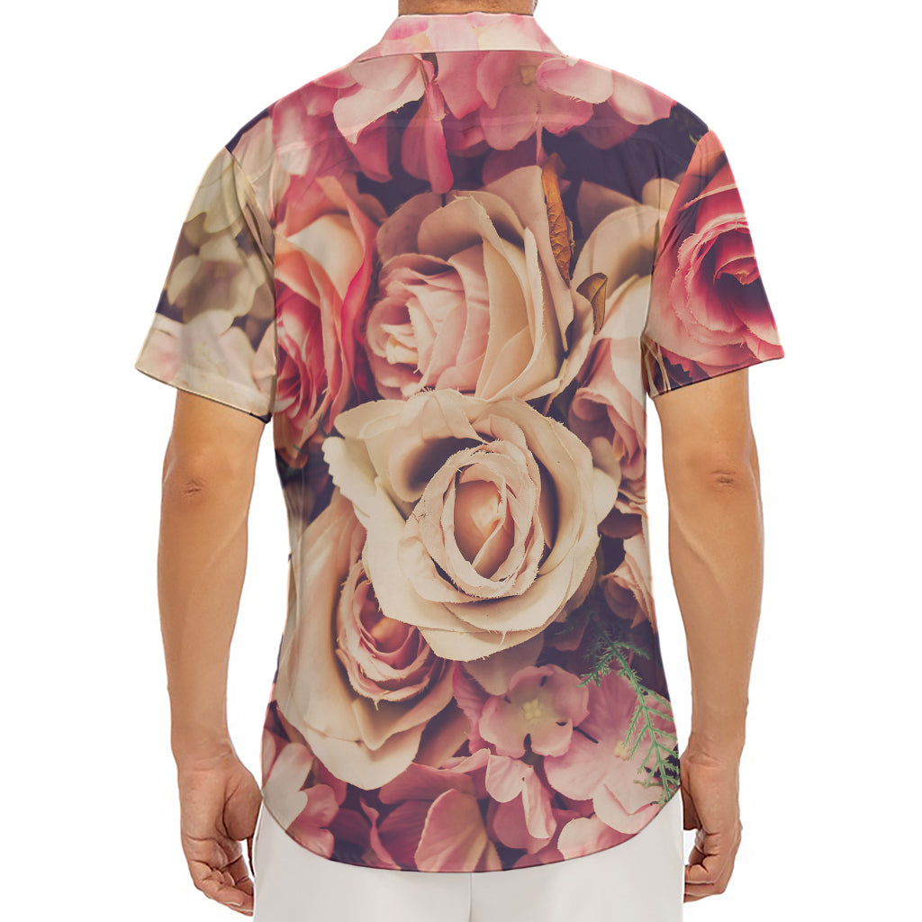 Retro Pink Roses Floral Print Men's Deep V-Neck Shirt