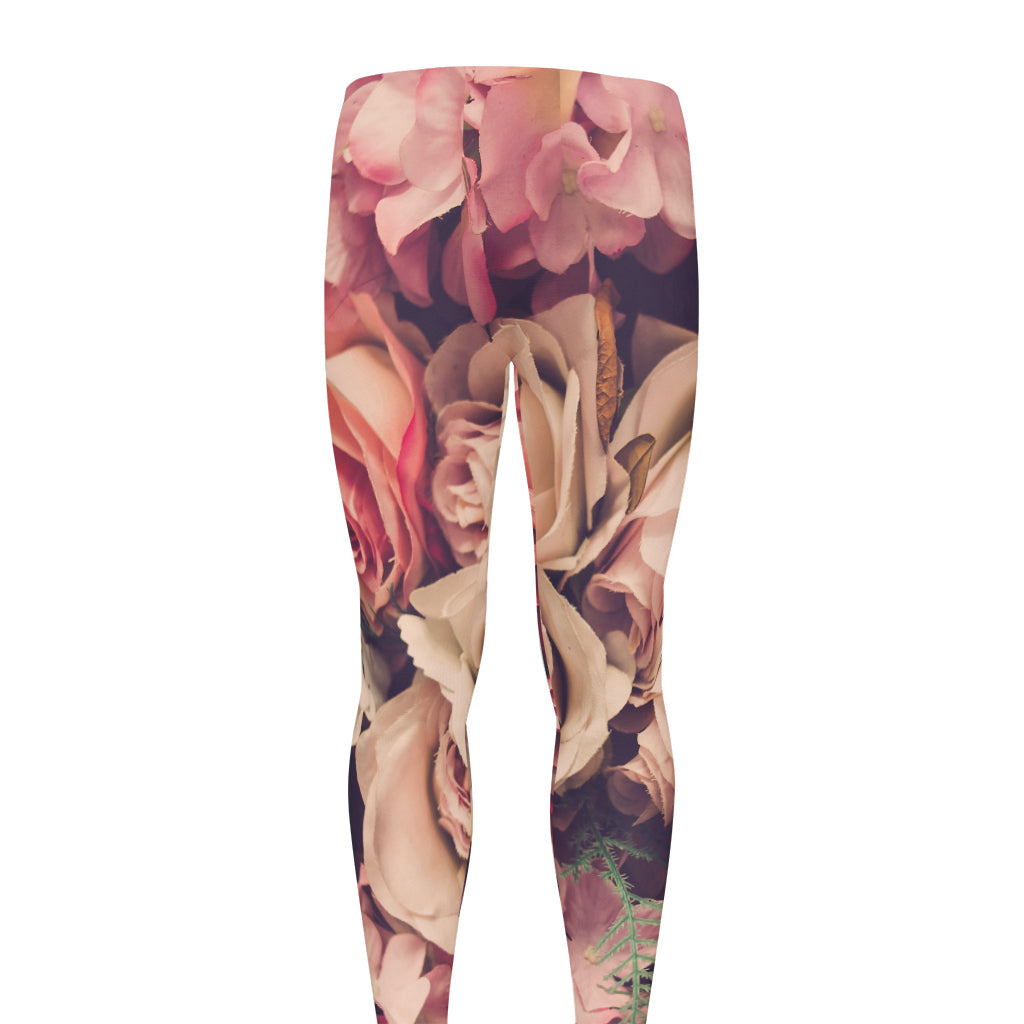 Retro Pink Roses Floral Print Men's leggings