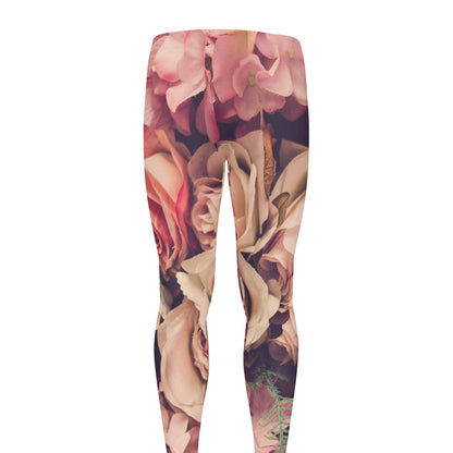 Retro Pink Roses Floral Print Men's leggings