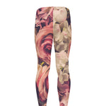 Retro Pink Roses Floral Print Men's leggings