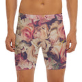 Retro Pink Roses Floral Print Men's Long Boxer Briefs