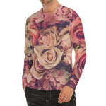 Retro Pink Roses Floral Print Men's Long Sleeve Rash Guard