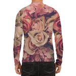 Retro Pink Roses Floral Print Men's Long Sleeve Rash Guard