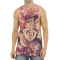 Retro Pink Roses Floral Print Men's Muscle Tank Top