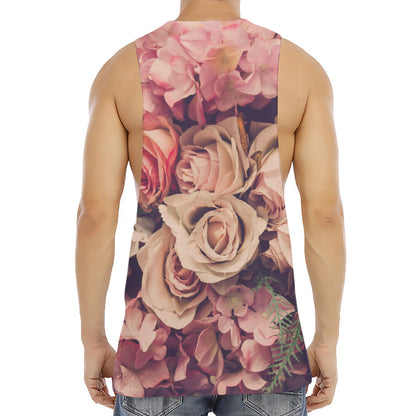 Retro Pink Roses Floral Print Men's Muscle Tank Top