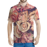 Retro Pink Roses Floral Print Men's Polo Shirt