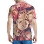 Retro Pink Roses Floral Print Men's Polo Shirt