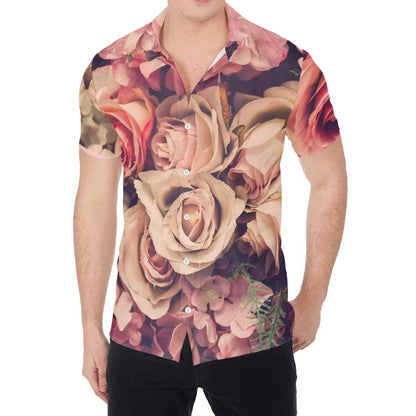 Retro Pink Roses Floral Print Men's Shirt