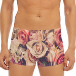 Retro Pink Roses Floral Print Men's Short Boxer Briefs