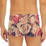 Retro Pink Roses Floral Print Men's Short Boxer Briefs
