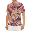 Retro Pink Roses Floral Print Men's Short Sleeve Rash Guard