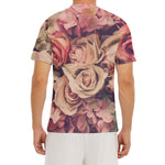 Retro Pink Roses Floral Print Men's Short Sleeve Rash Guard