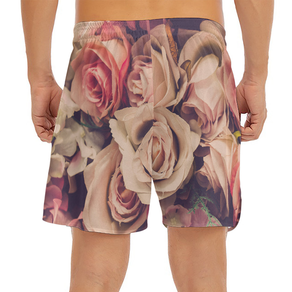 Retro Pink Roses Floral Print Men's Split Running Shorts
