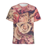Retro Pink Roses Floral Print Men's Sports T-Shirt