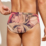 Retro Pink Roses Floral Print Men's Swim Briefs
