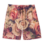 Retro Pink Roses Floral Print Men's Swim Trunks