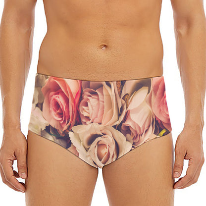 Retro Pink Roses Floral Print Men's Triangle Swim Briefs