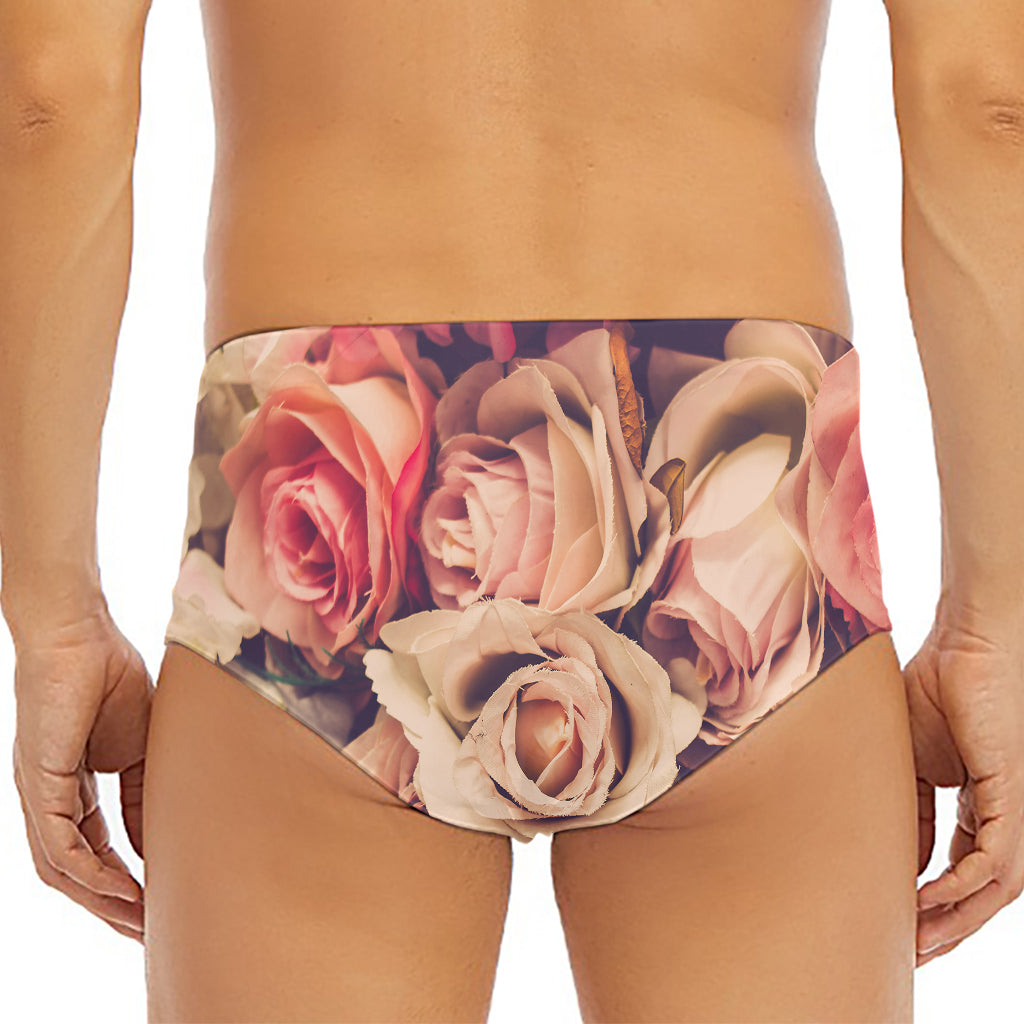 Retro Pink Roses Floral Print Men's Triangle Swim Briefs