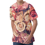 Retro Pink Roses Floral Print Men's Velvet T-Shirt