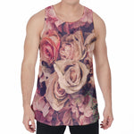 Retro Pink Roses Floral Print Men's Velvet Tank Top