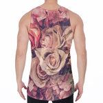 Retro Pink Roses Floral Print Men's Velvet Tank Top