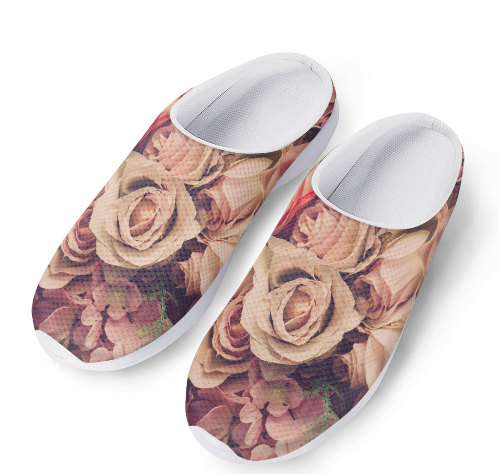 Retro Pink Roses Floral Print Mesh Casual Shoes