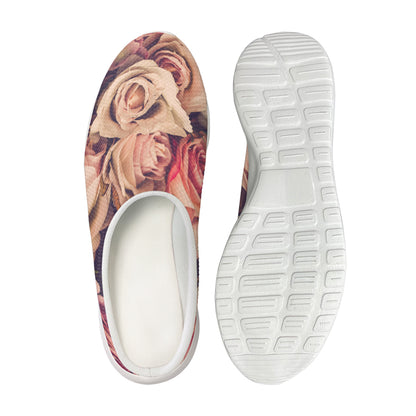 Retro Pink Roses Floral Print Mesh Casual Shoes