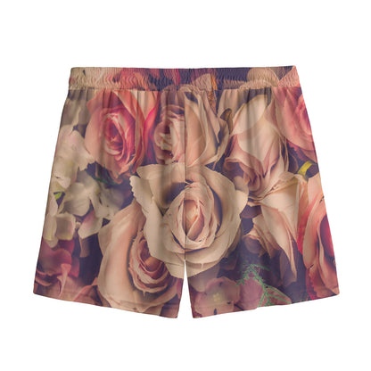 Retro Pink Roses Floral Print Mesh Shorts