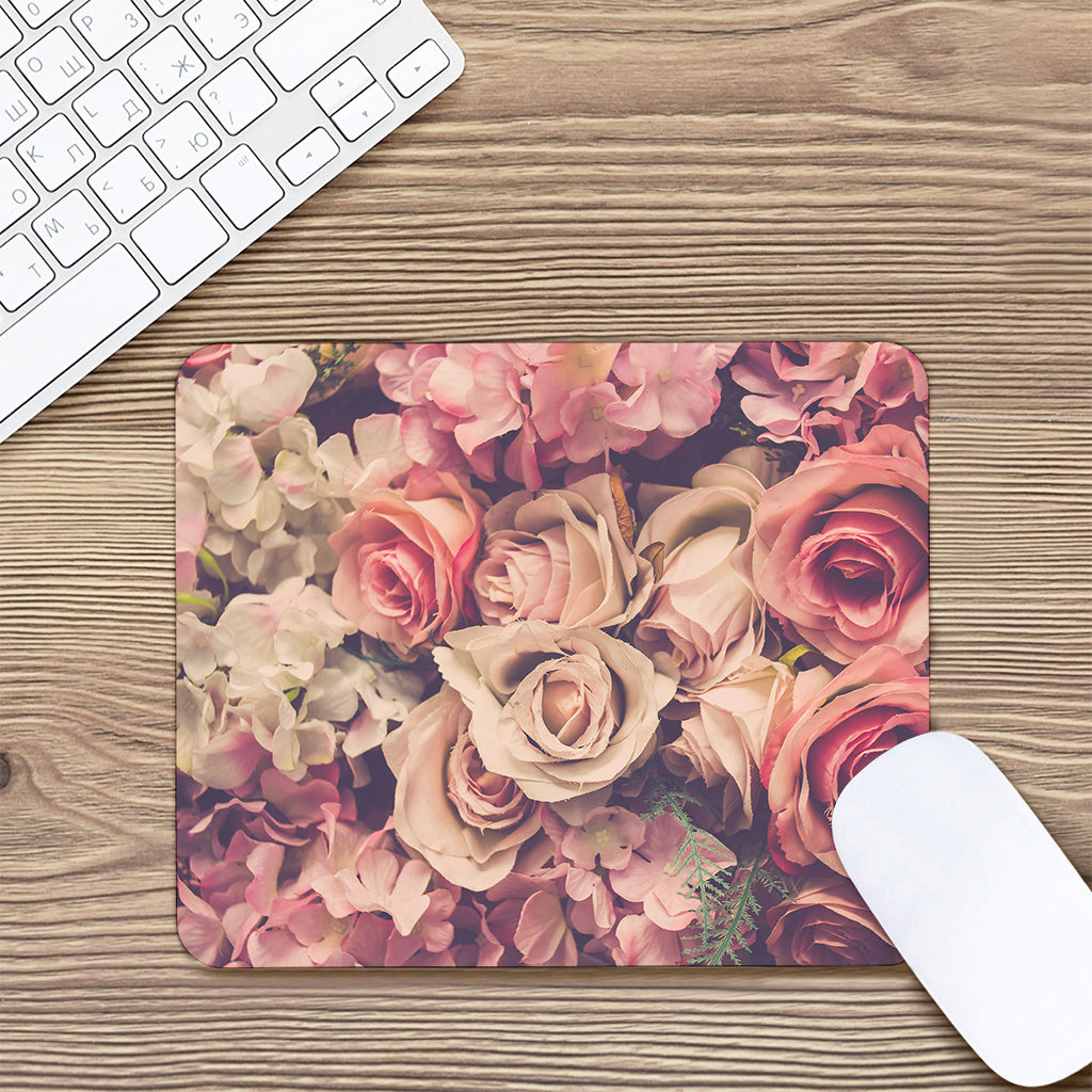 Retro Pink Roses Floral Print Mouse Pad