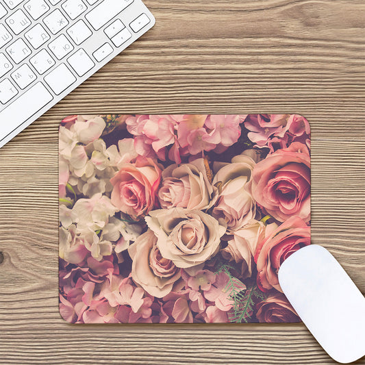 Retro Pink Roses Floral Print Mouse Pad