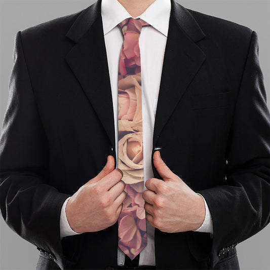 Retro Pink Roses Floral Print Necktie