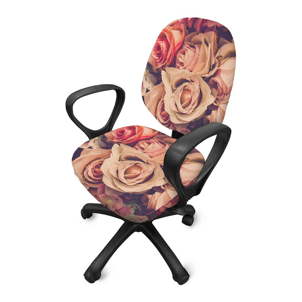 Retro Pink Roses Floral Print Office Chair Cover