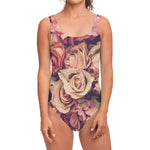 Retro Pink Roses Floral Print One Piece Swimsuit