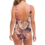 Retro Pink Roses Floral Print One Piece Swimsuit