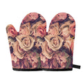 Retro Pink Roses Floral Print Oven Mitts