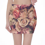 Retro Pink Roses Floral Print Pencil Mini Skirt