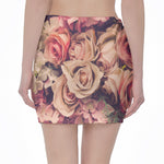 Retro Pink Roses Floral Print Pencil Mini Skirt
