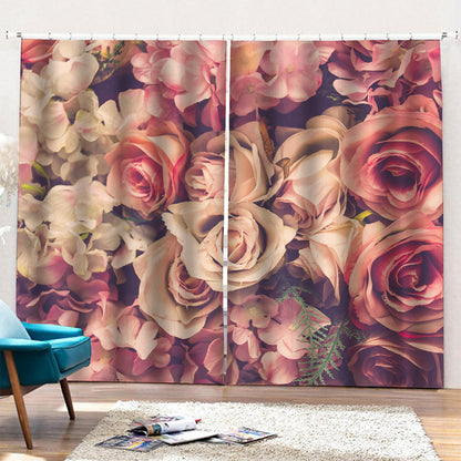Retro Pink Roses Floral Print Pencil Pleat Curtains