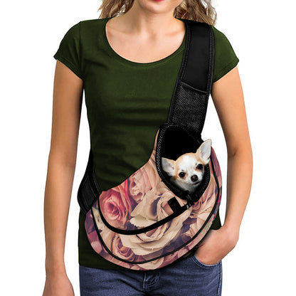Retro Pink Roses Floral Print Pet Sling Carrier