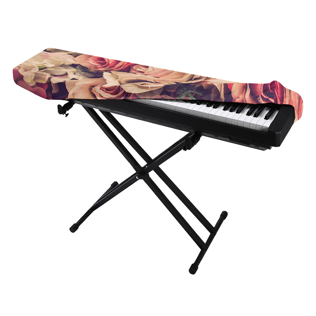 Retro Pink Roses Floral Print Piano Keyboard Cover