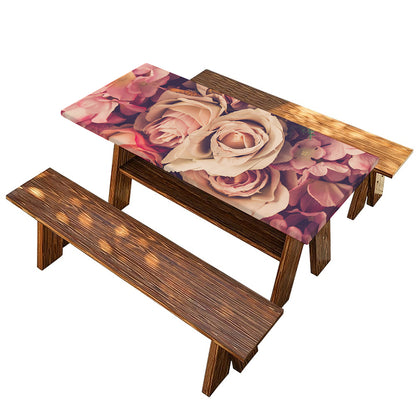 Retro Pink Roses Floral Print Picnic Table Cover