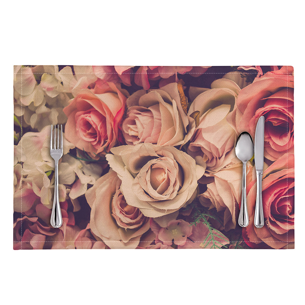 Retro Pink Roses Floral Print Placemat