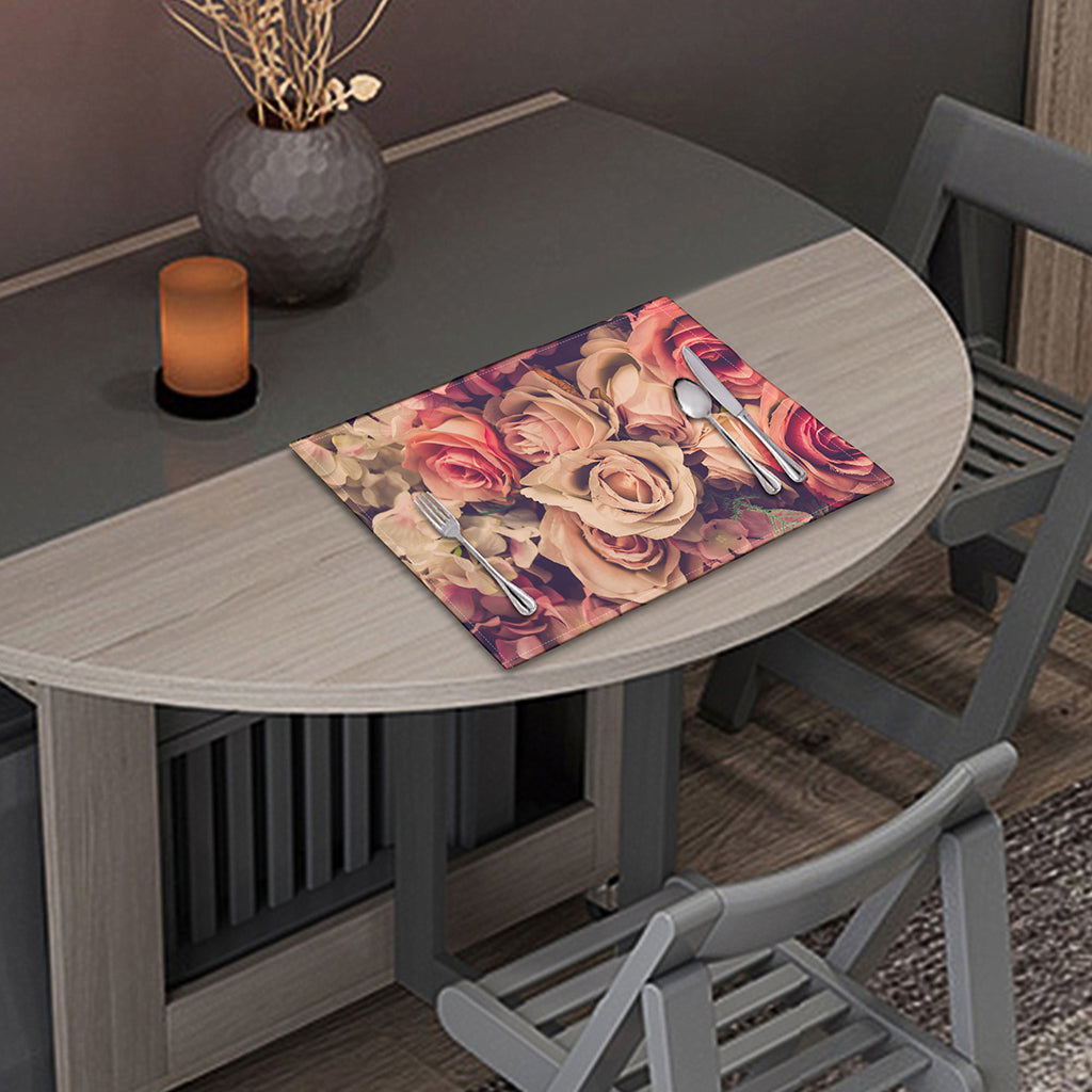 Retro Pink Roses Floral Print Placemat