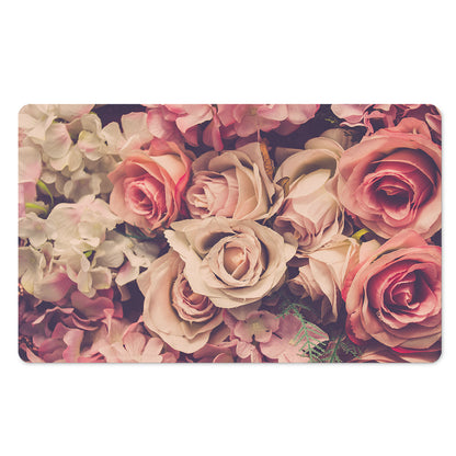 Retro Pink Roses Floral Print Polyester Doormat