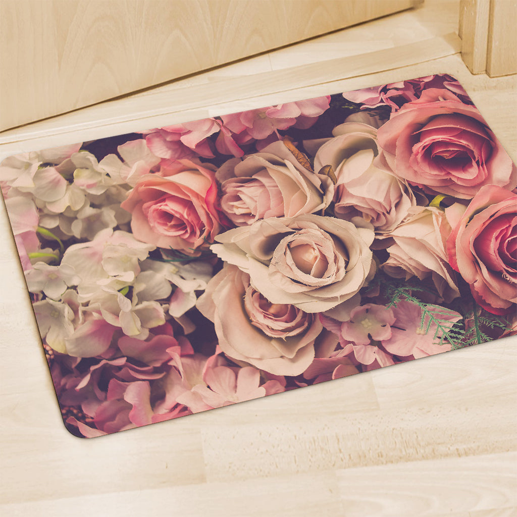 Retro Pink Roses Floral Print Polyester Doormat
