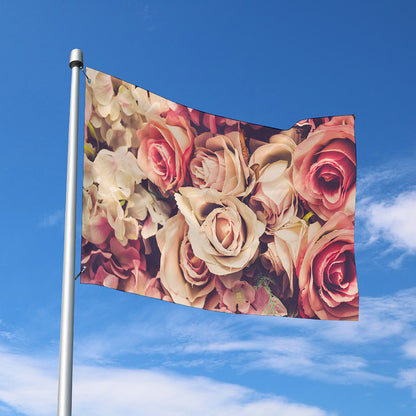 Retro Pink Roses Floral Print Polyester Flag