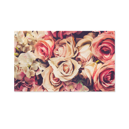 Retro Pink Roses Floral Print Polyester Flag