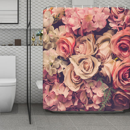Retro Pink Roses Floral Print Polyester Shower Curtain